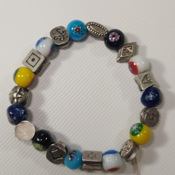 NWT TOGO Handpainted Ceramic & Silver tone Beaded Stretch Bracelet - Picture 3 of 5